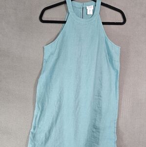 Sigrid Olsen Womens XS Midi Tank Top Dress Tank Top Highneck Teal 100% Linen